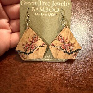 Green Tree Bamboo Earrings "Cherry Blossom"